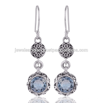 Boucles d'oreilles en argent sterling 925 en pierres précieuses en topaze Blue Sky Blue